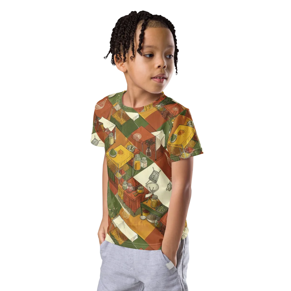 Bazaar Geometry on Kids Crew Neck T-Shirt — Left Front