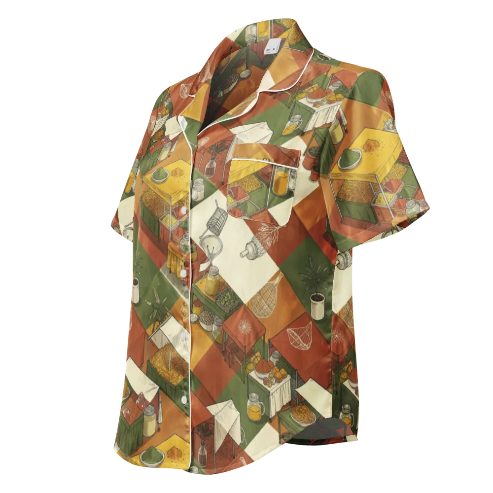 Bazaar Geometry on Women's Short Sleeve Pajama Top — Left Front