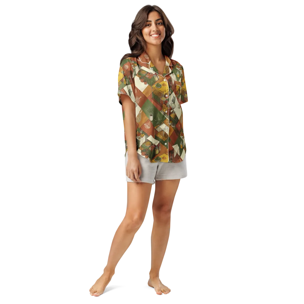 Bazaar Geometry on Women's Short Sleeve Pajama Top — Front