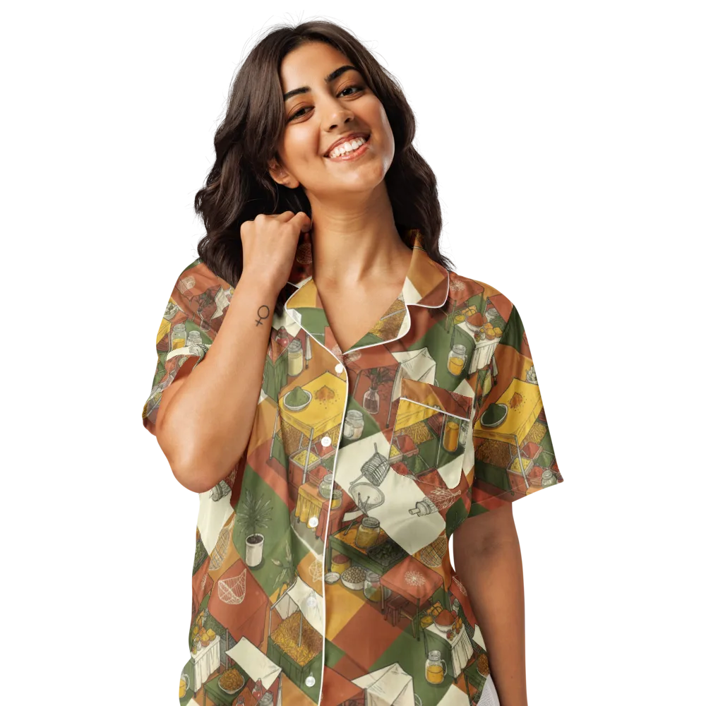Bazaar Geometry on Women's Short Sleeve Pajama Top — Front