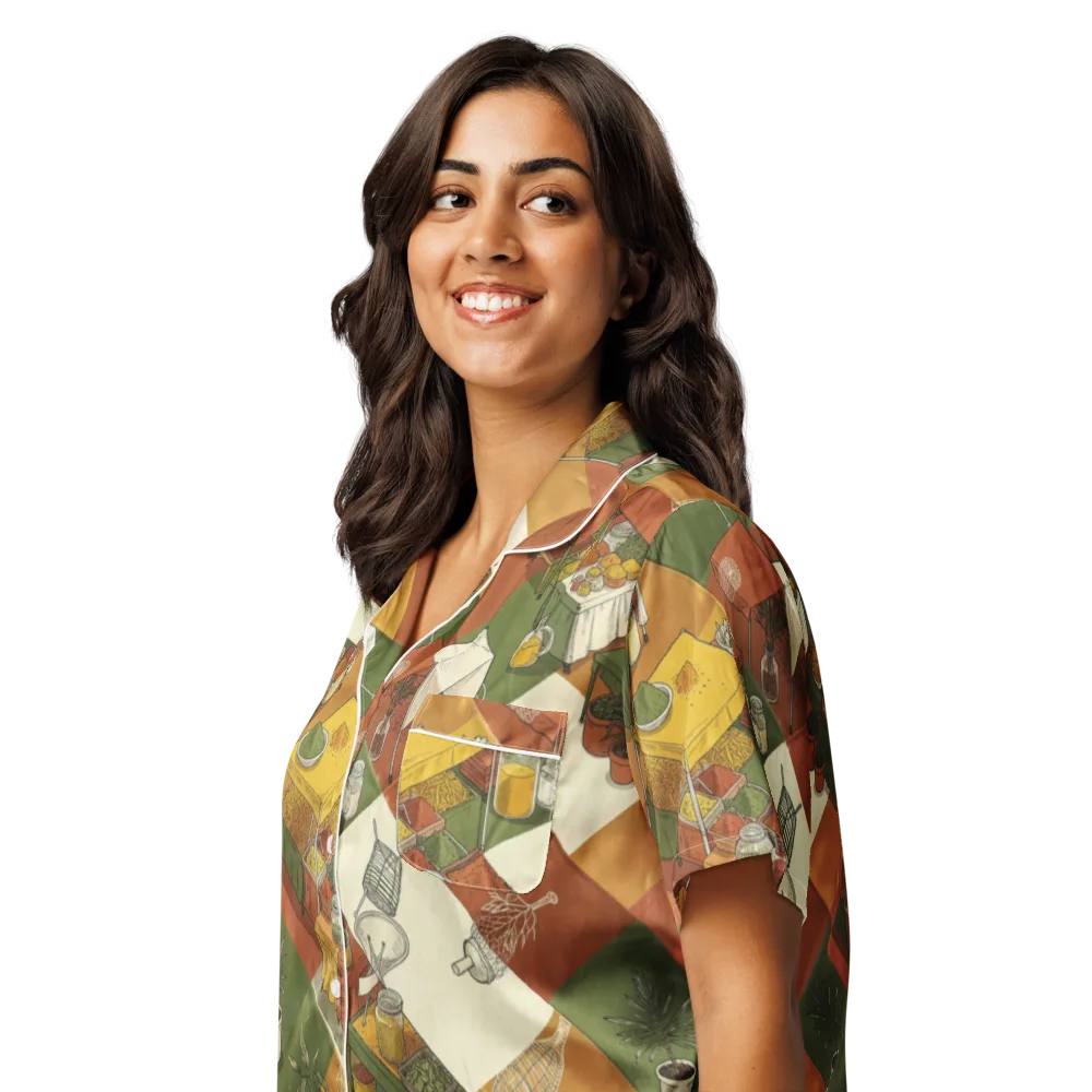 Bazaar Geometry on Women's Short Sleeve Pajama Top — Left Front