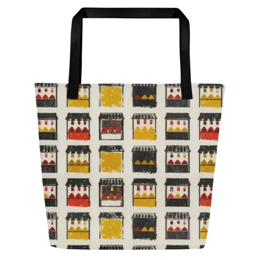 Market Stall Study on a Large Tote Bag W/ Pocket
