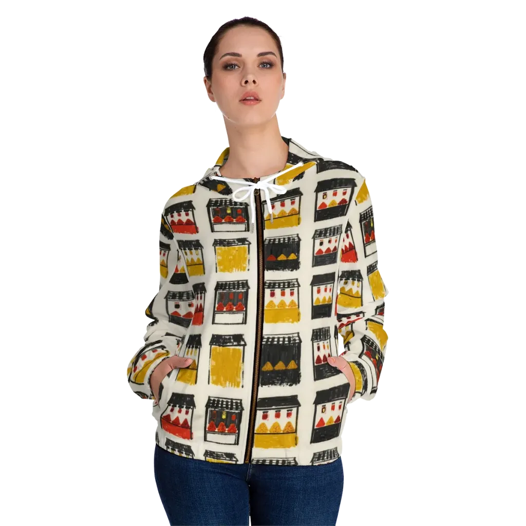 Market Stall Study on Women's Full-Zip Hoodie — Front On Person