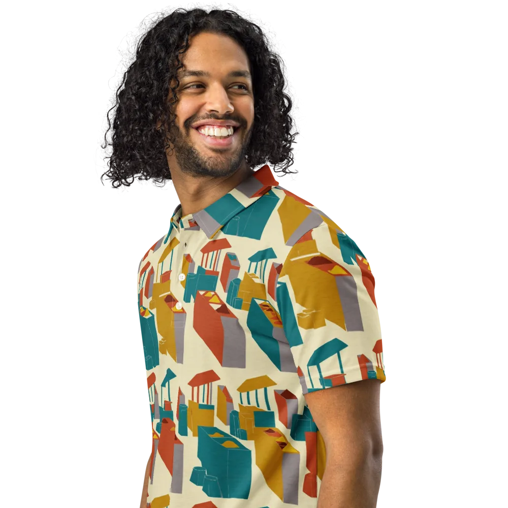 Market Geometry on Men's Slim Fit Polo Shirt — Left Front