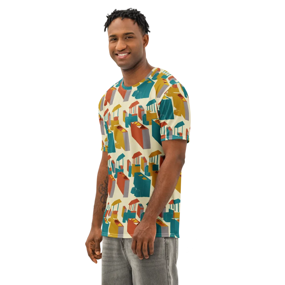 Market Geometry on Men's Cotton Crew Neck T-Shirt — Left Front