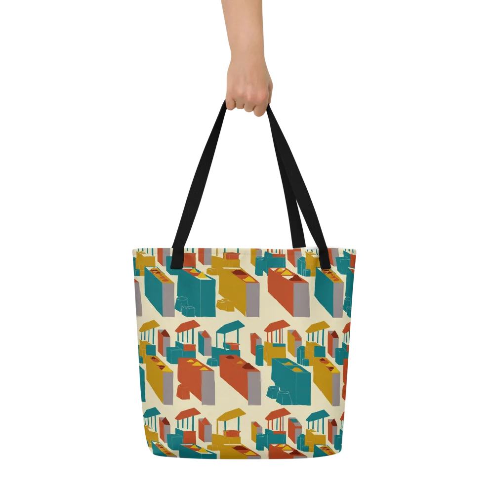 Market Geometry on Large Tote Bag W/ Pocket — Front