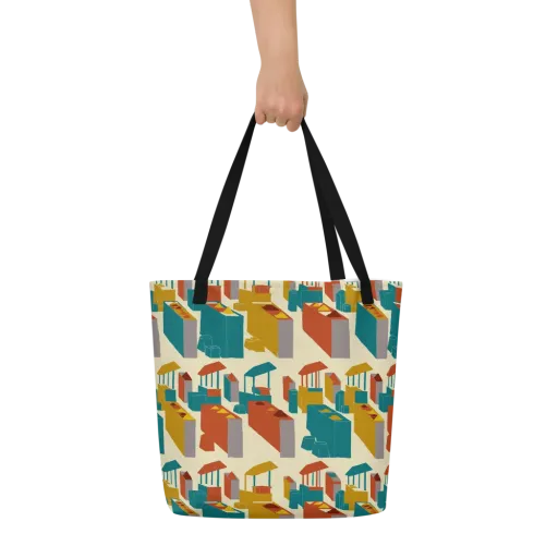 Market Geometry on a Large Tote Bag W/ Pocket