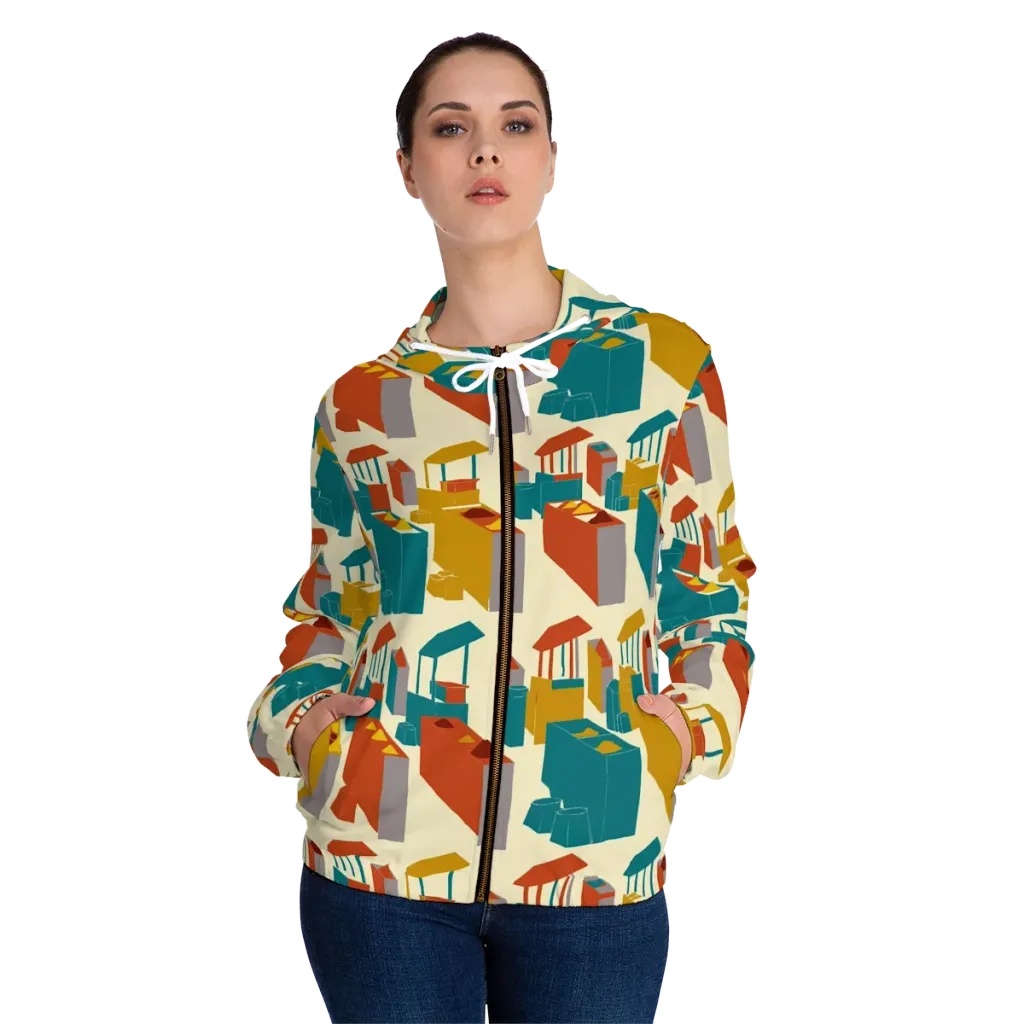Market Geometry on Women's Full-Zip Hoodie — Front On Person
