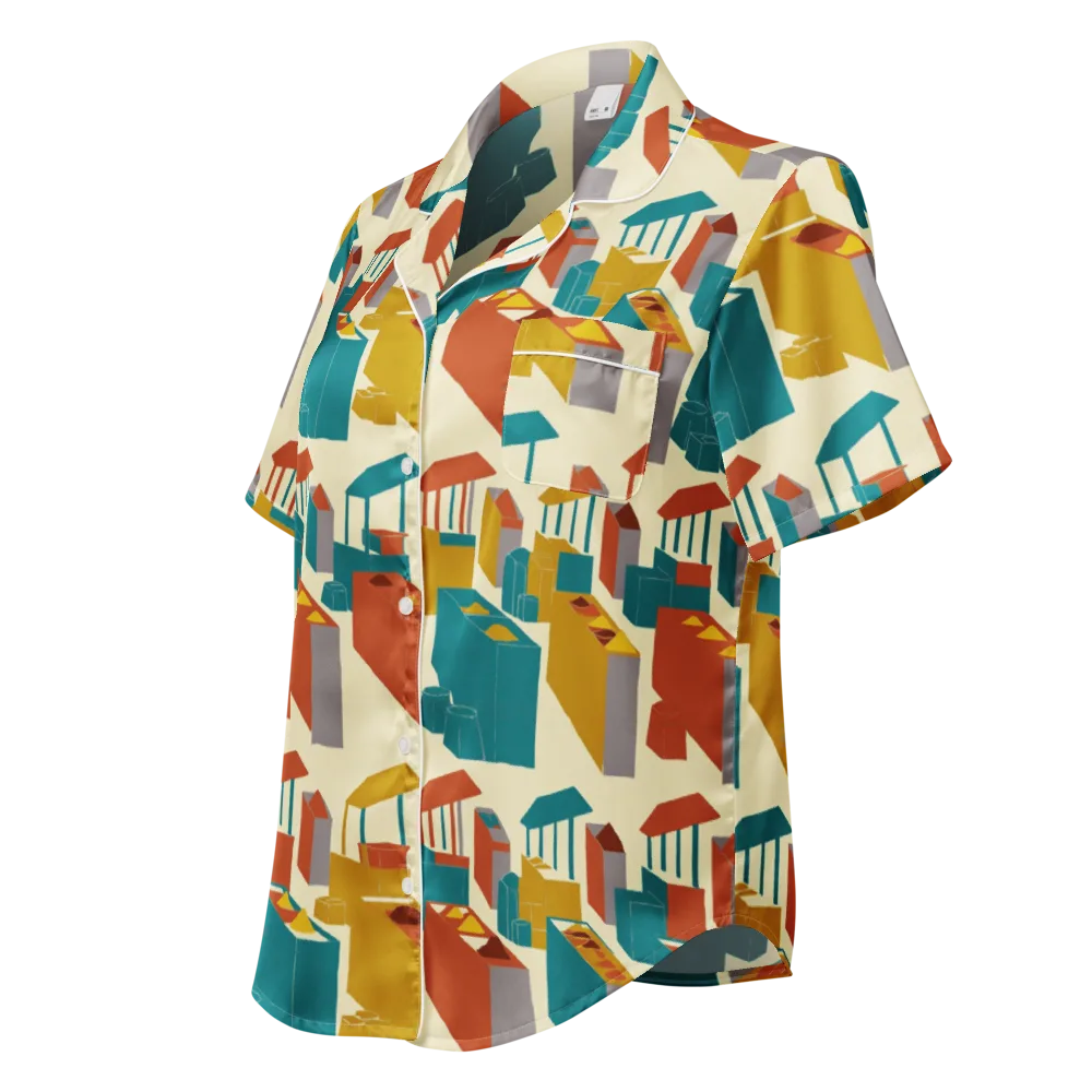 Market Geometry on Women's Short Sleeve Pajama Top — Left Front