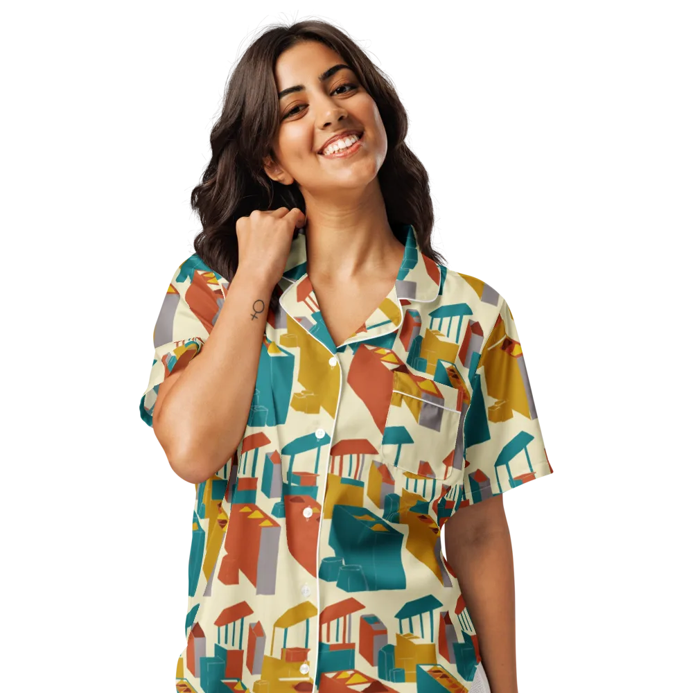 Market Geometry on Women's Short Sleeve Pajama Top — Front