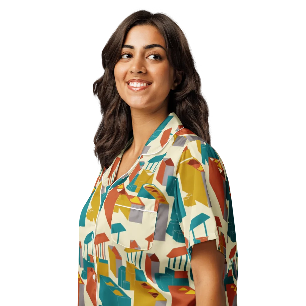 Market Geometry on Women's Short Sleeve Pajama Top — Left Front