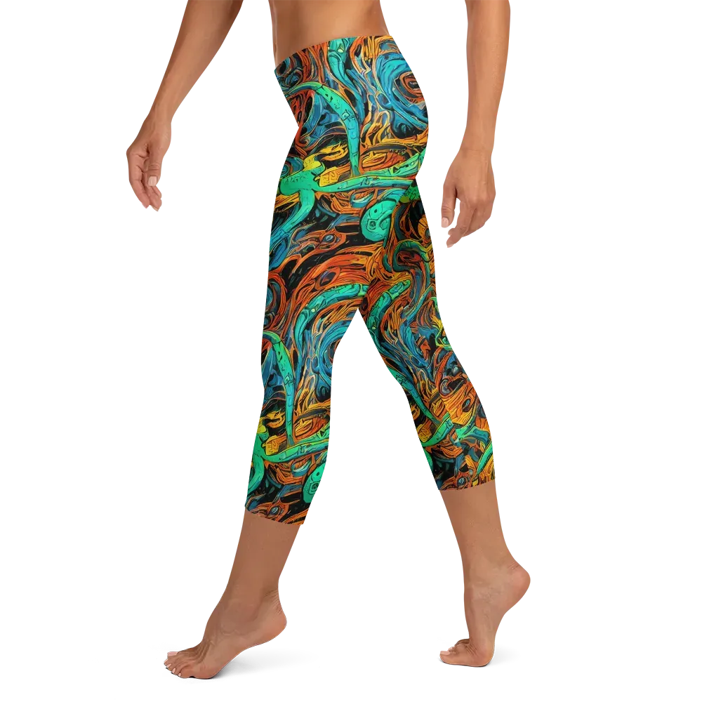Flaming Mirage on Capri Leggings — Left