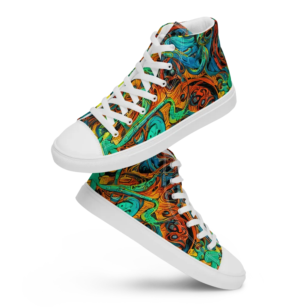 Flaming Mirage on Men's High Top Canvas Shoes — Front