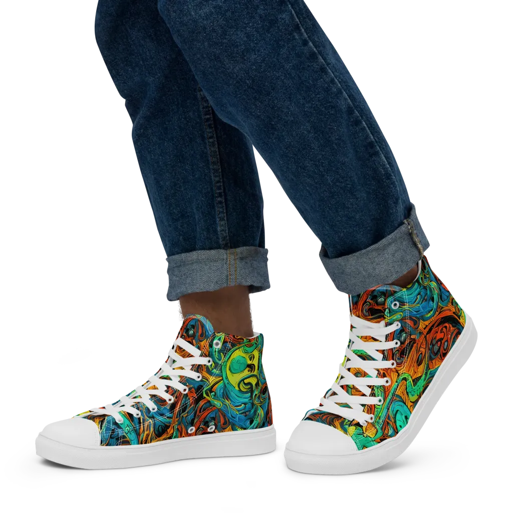 Flaming Mirage on Men's High Top Canvas Shoes — Left