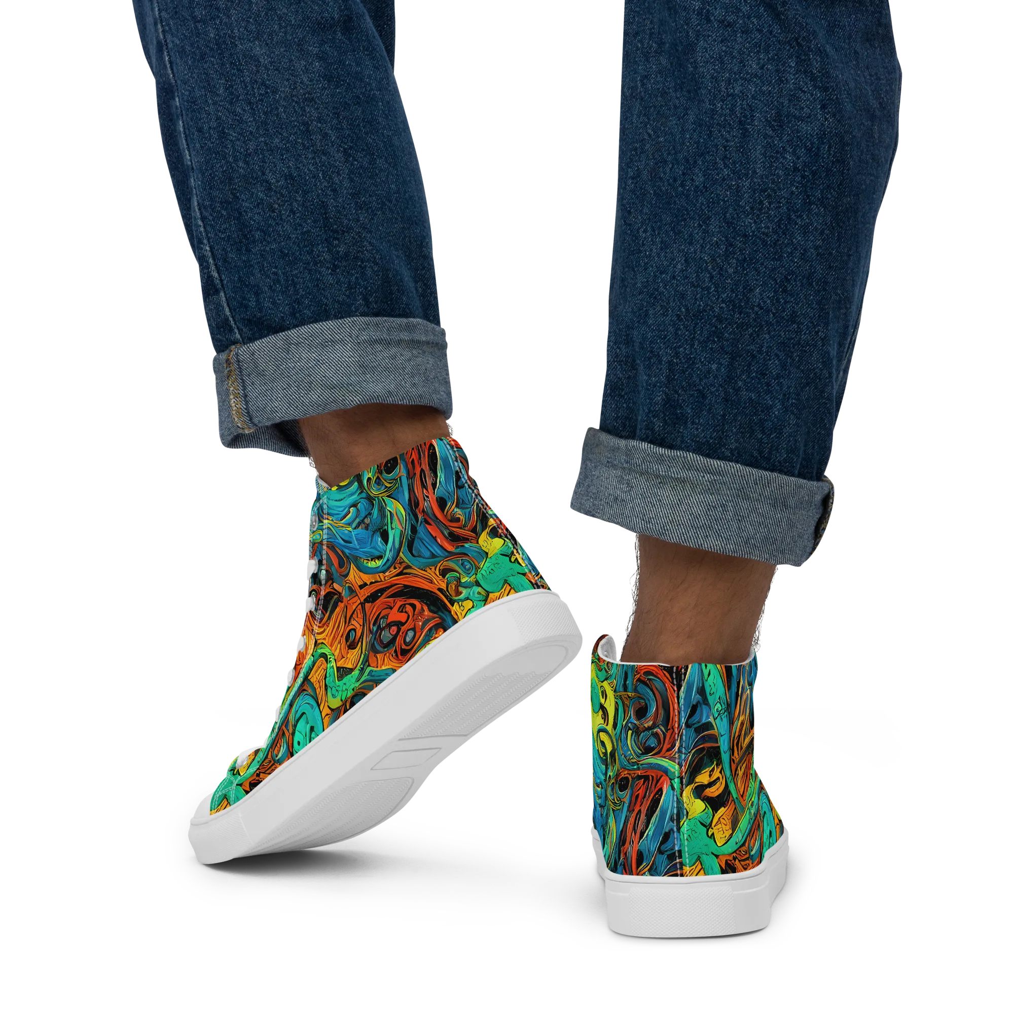 Flaming Mirage on Men's High Top Canvas Shoes — Back