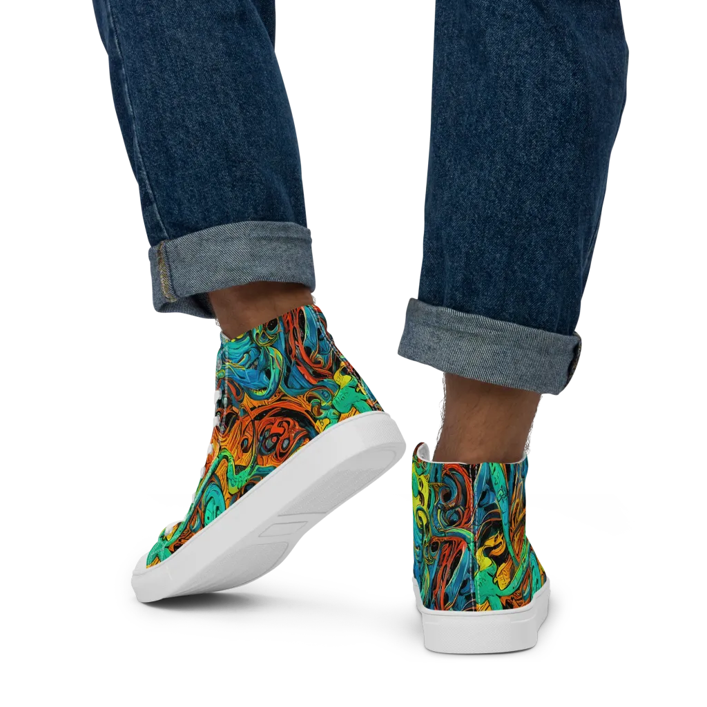 Flaming Mirage on Men's High Top Canvas Shoes — Back