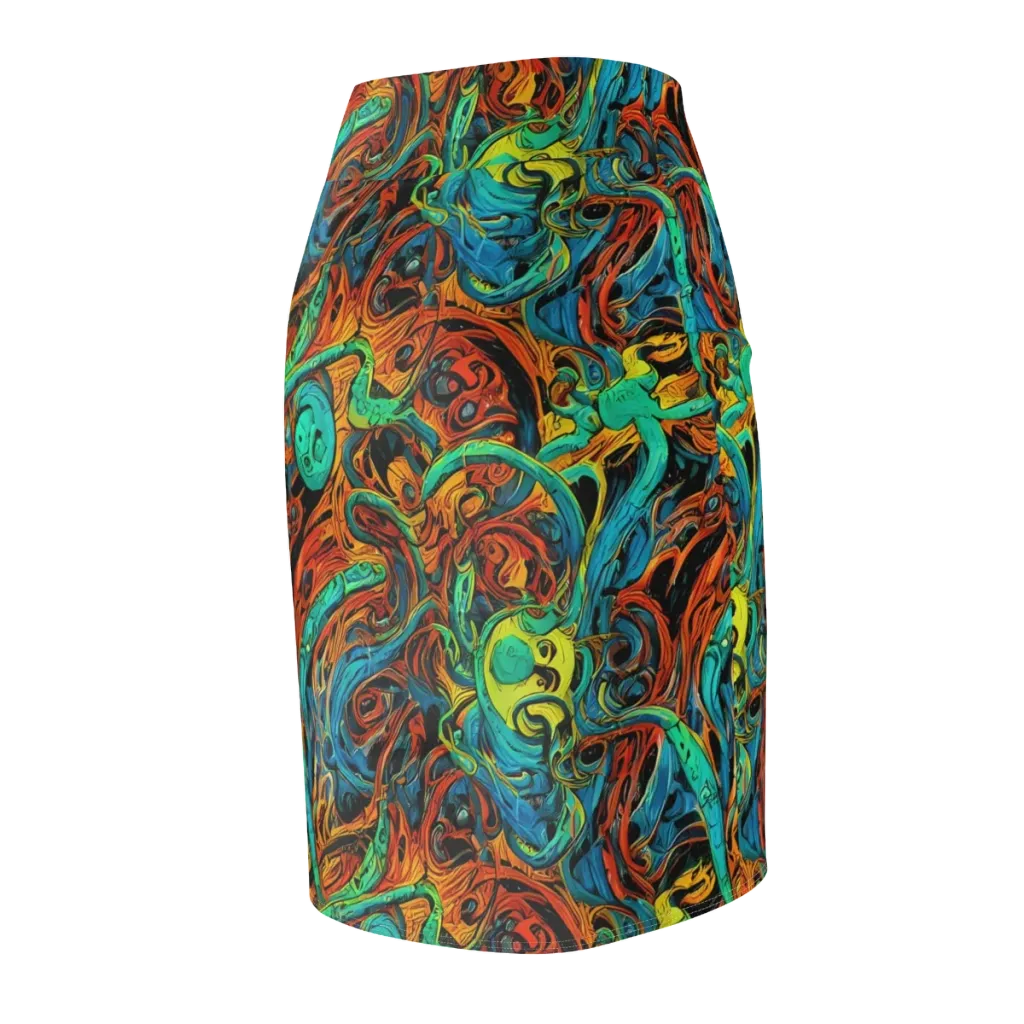 Flaming Mirage on Pencil Skirt — Back Side
