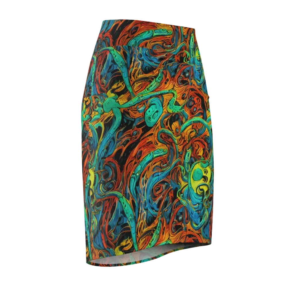 Flaming Mirage on Pencil Skirt — Front Side