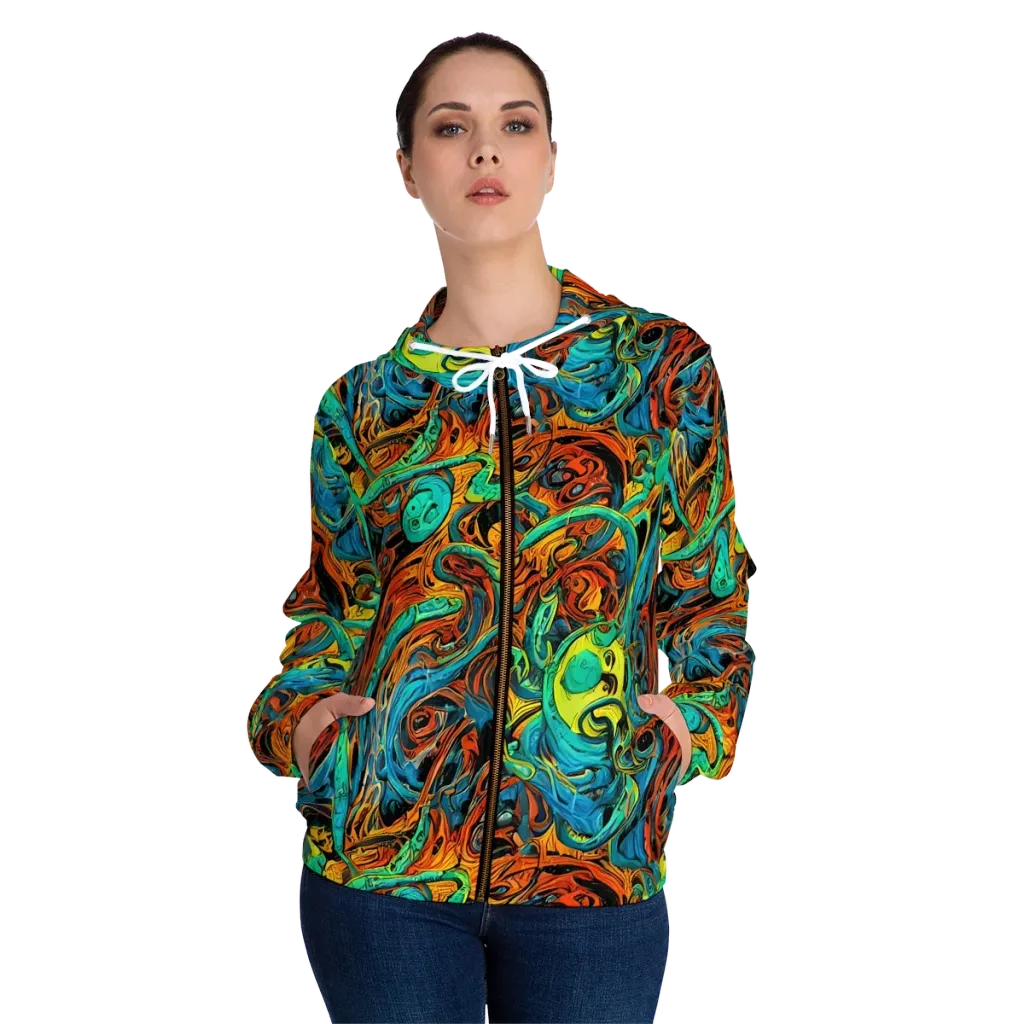 Flaming Mirage on Women's Full-Zip Hoodie — Front On Person