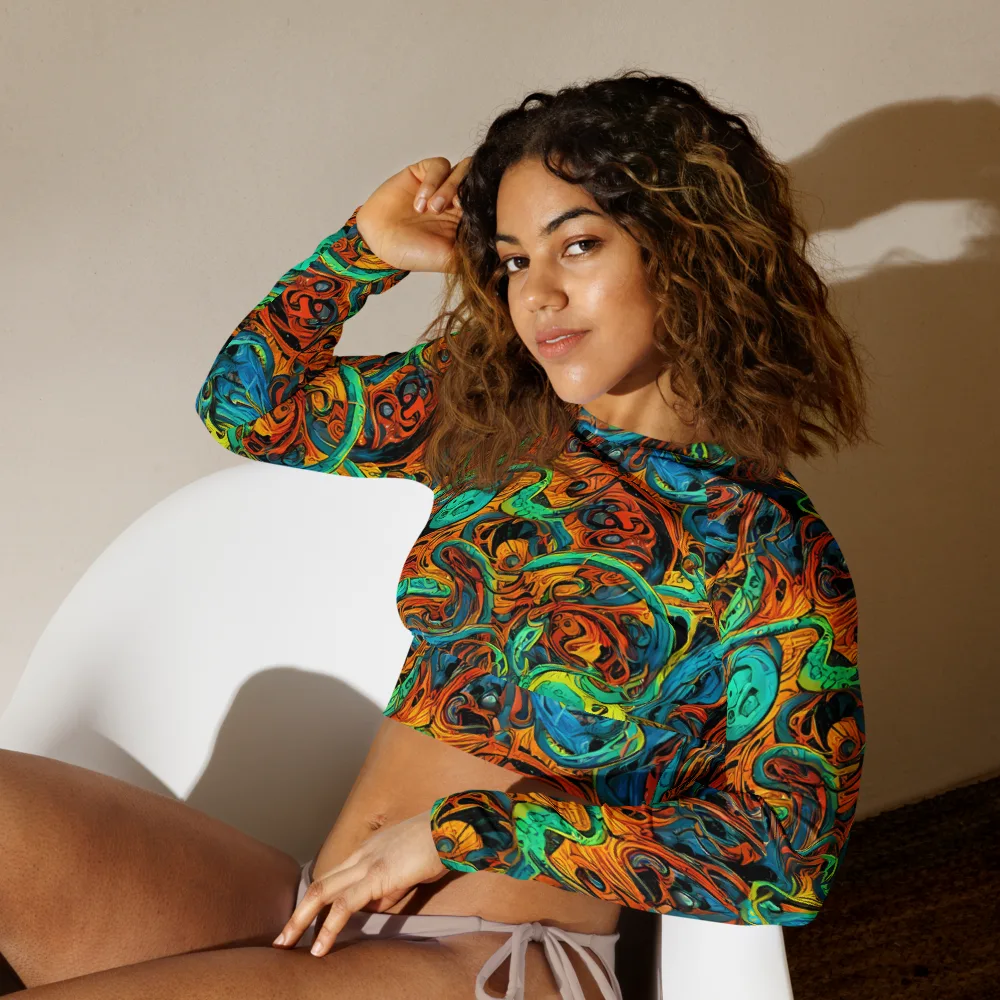 Flaming Mirage on Long Sleeve Crop Top — Left Front