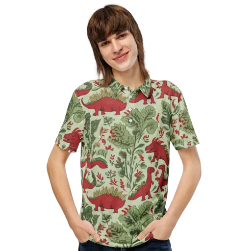Fern Fossil on a Men's Slim Fit Polo Shirt