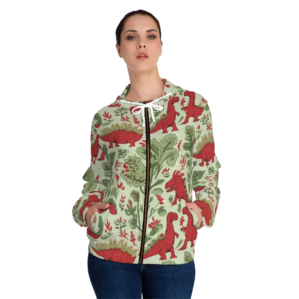 Fern Fossil on Women's Full-Zip Hoodie — Front On Person