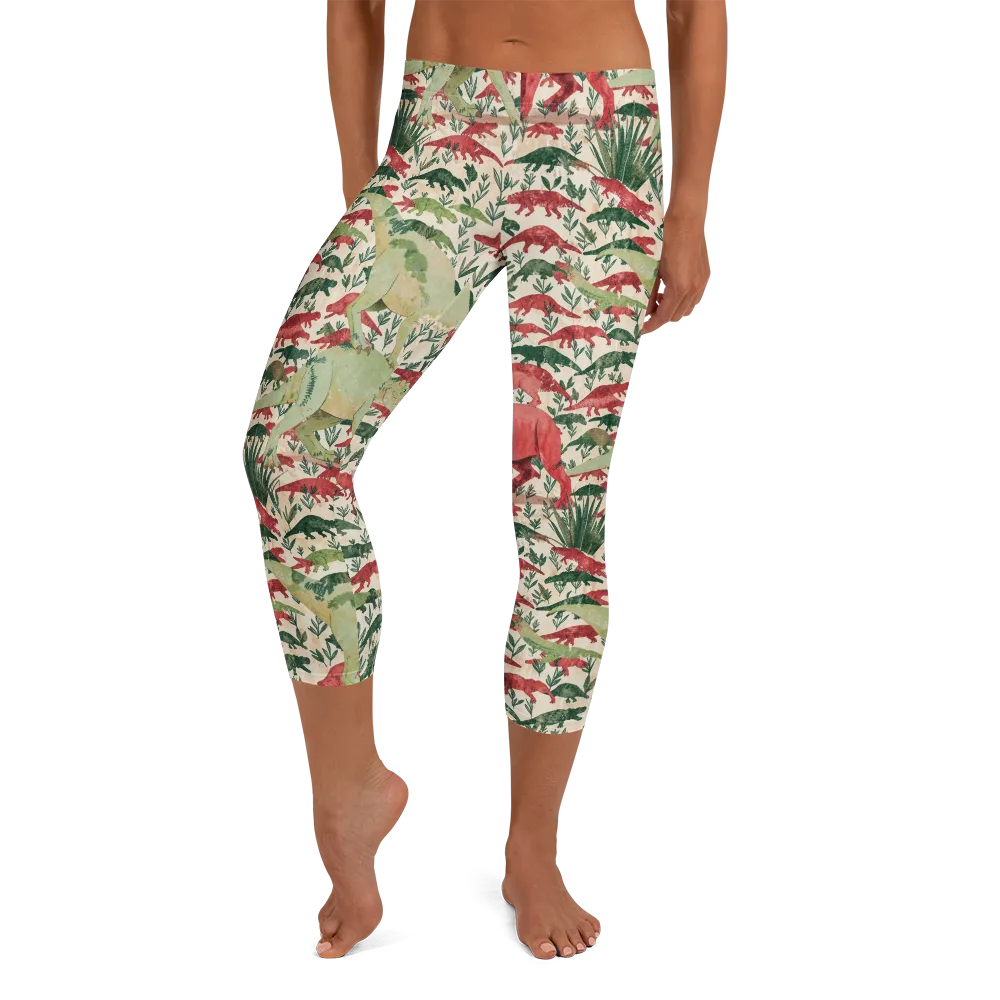 Dino Canopy on Capri Leggings — Front