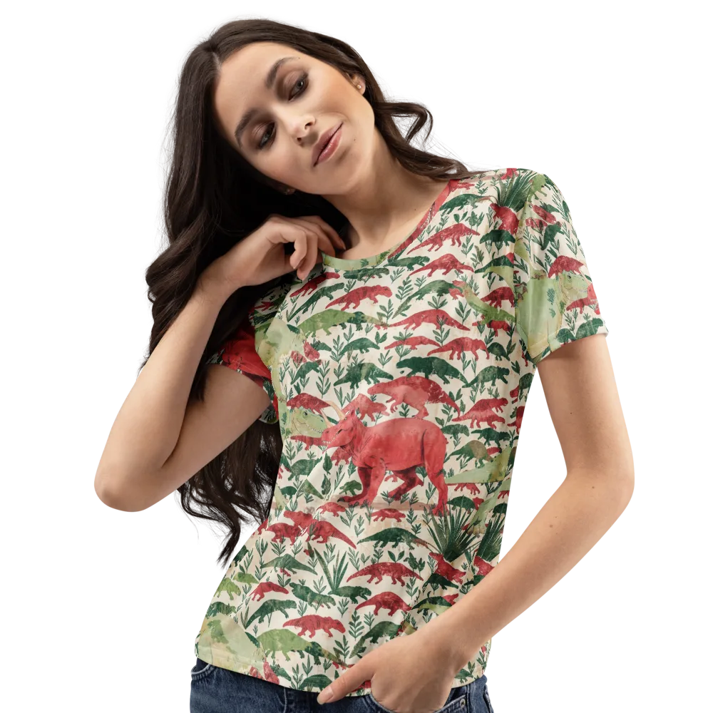 Dino Canopy on Women's Crew Neck T-Shirt — Left Front