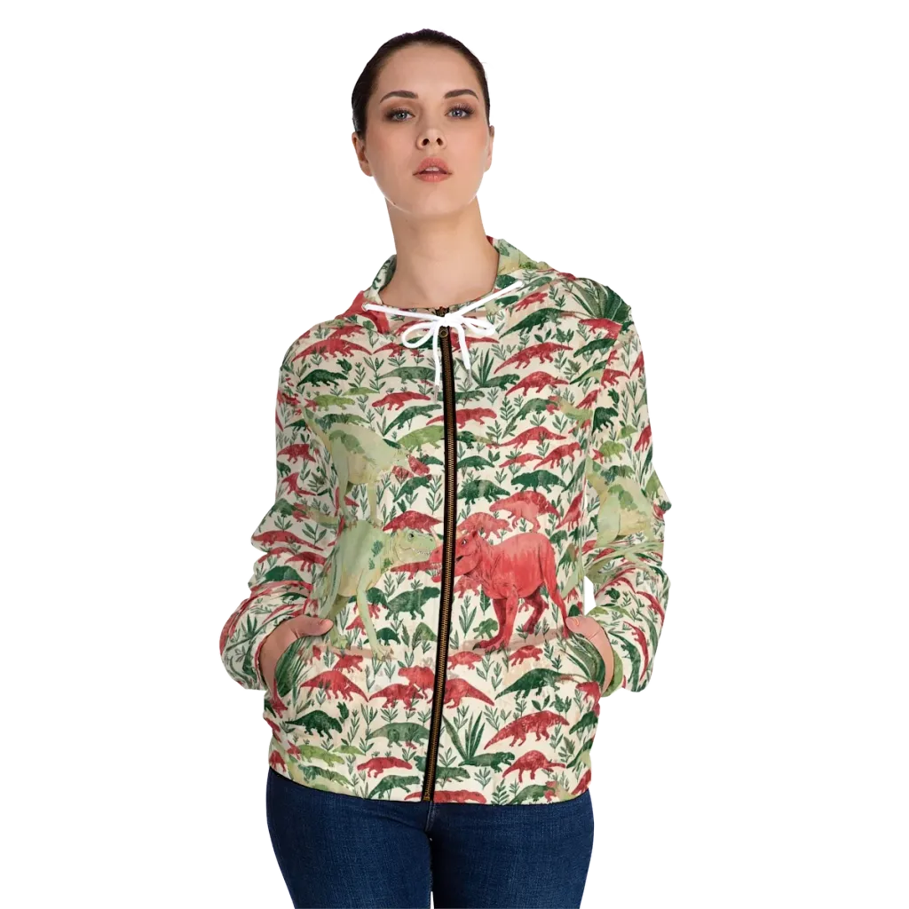 Dino Canopy on Women's Full-Zip Hoodie — Front On Person