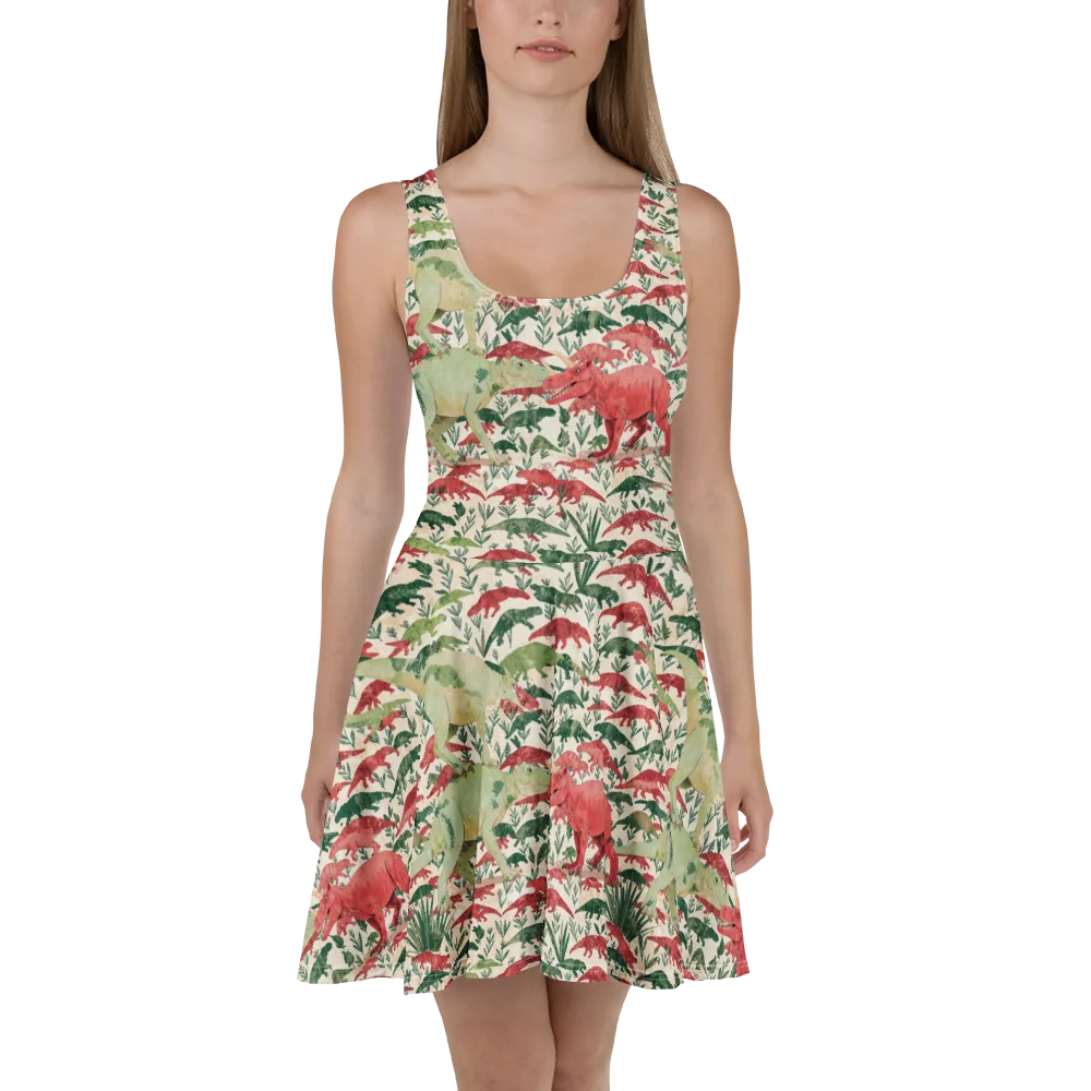 Dino Canopy on Skater Dress — Front