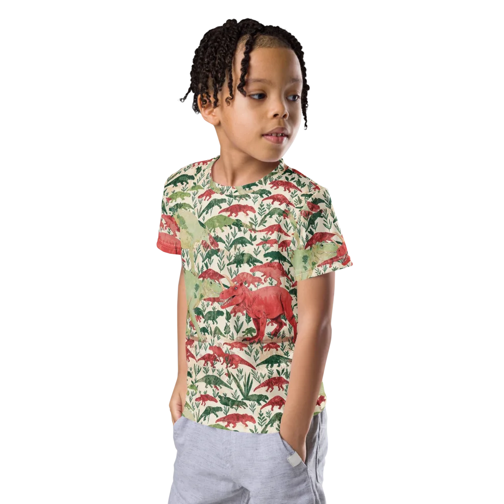Dino Canopy on Kids Crew Neck T-Shirt — Left Front