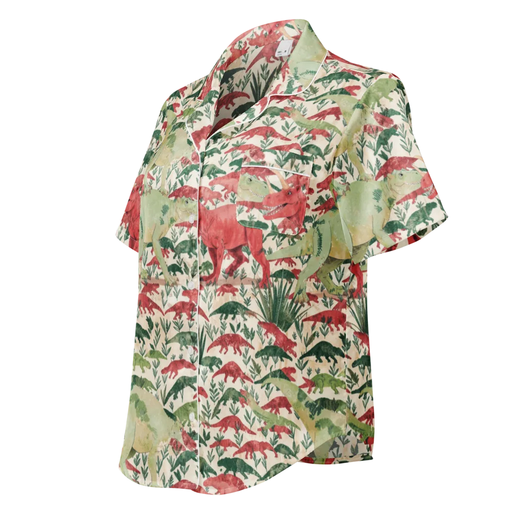 Dino Canopy on Women's Short Sleeve Pajama Top — Left Front
