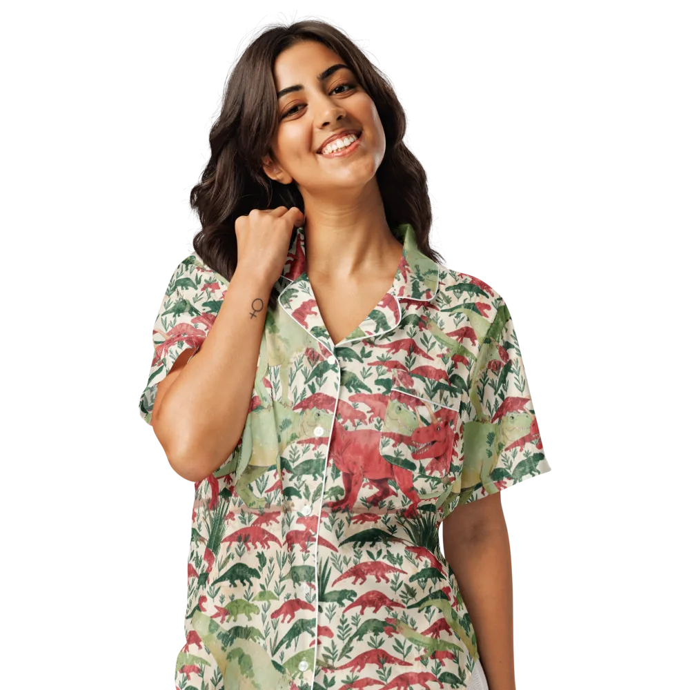 Dino Canopy on Women's Short Sleeve Pajama Top — Front
