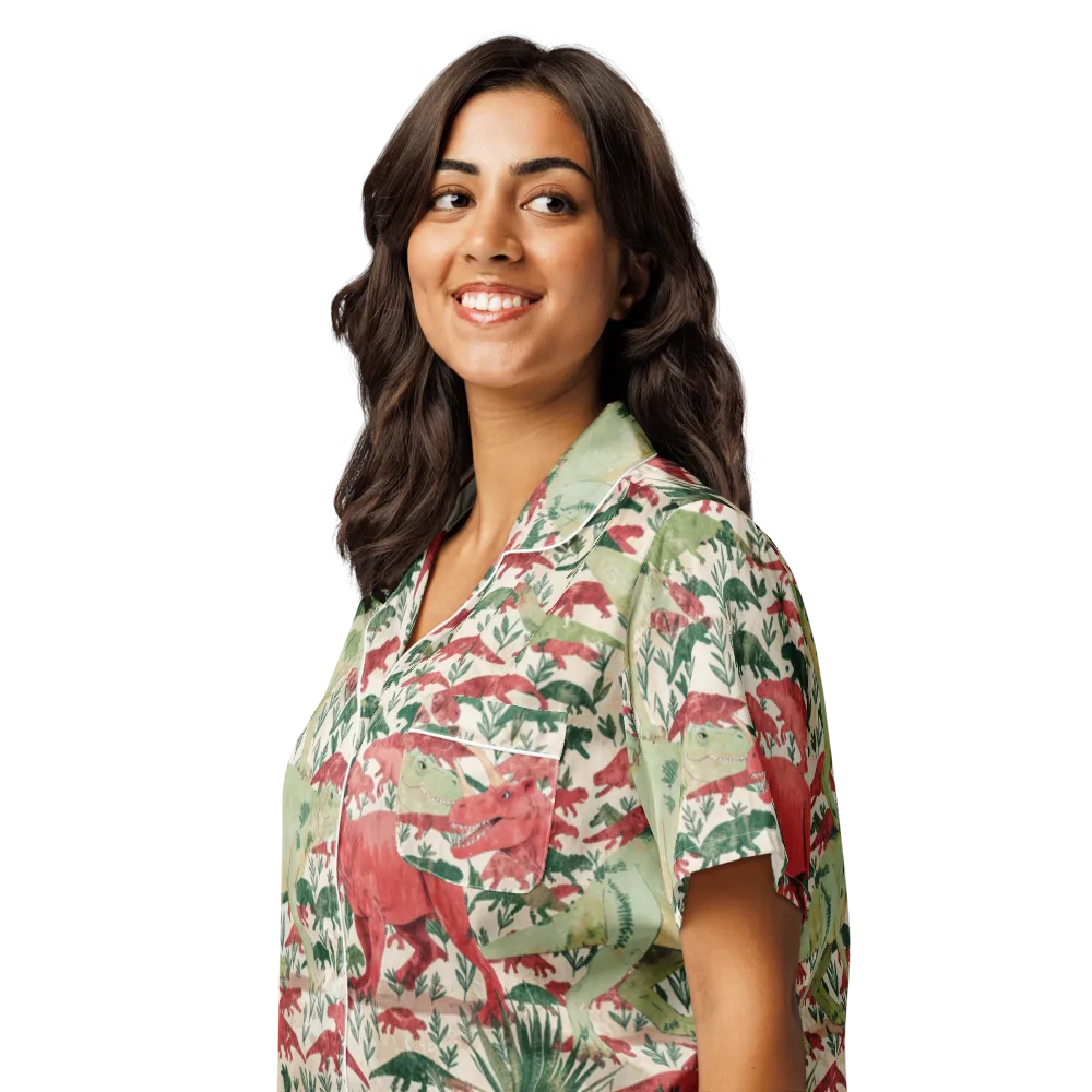 Dino Canopy on Women's Short Sleeve Pajama Top — Left Front
