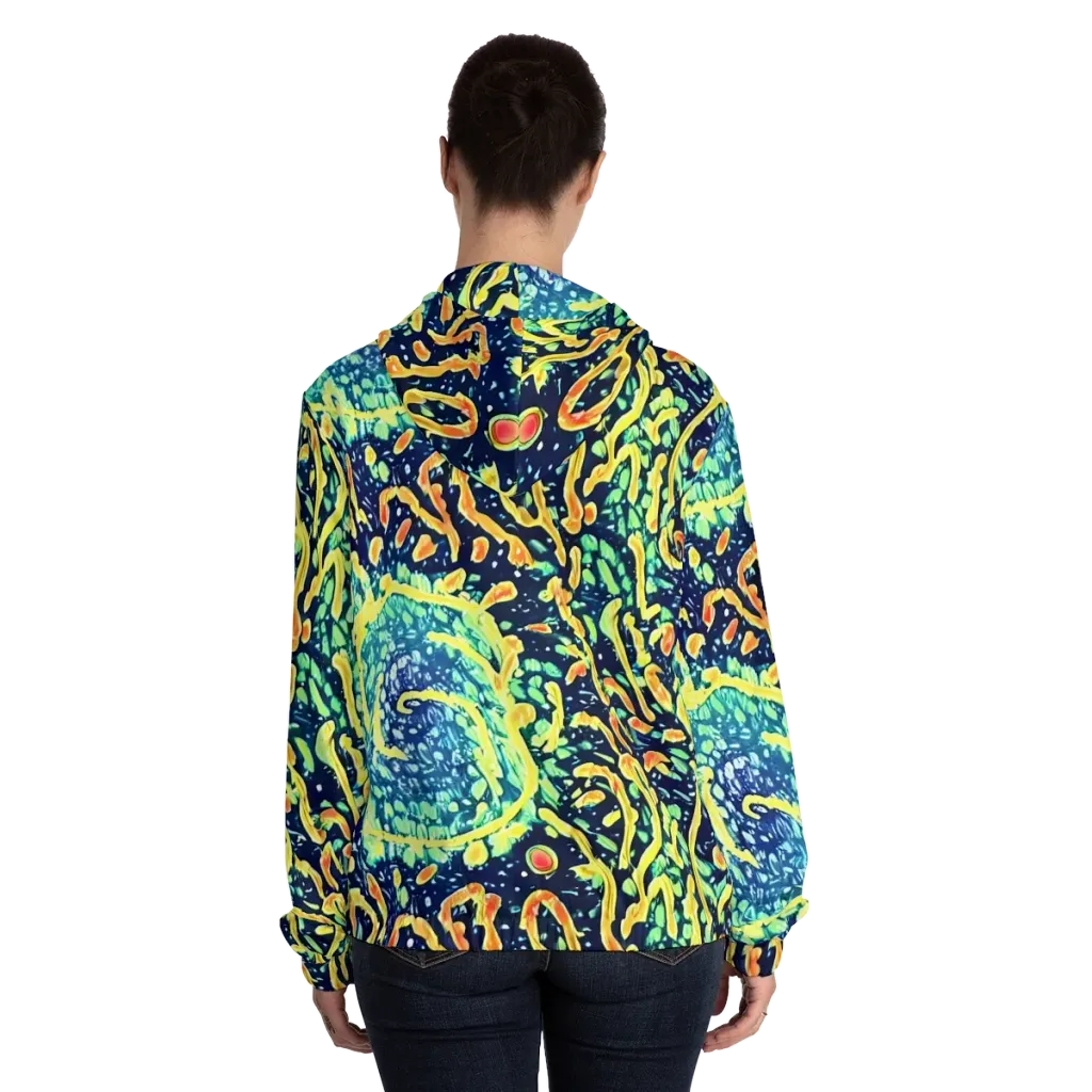 Vortex Glow on Women's Full-Zip Hoodie — Back On Person