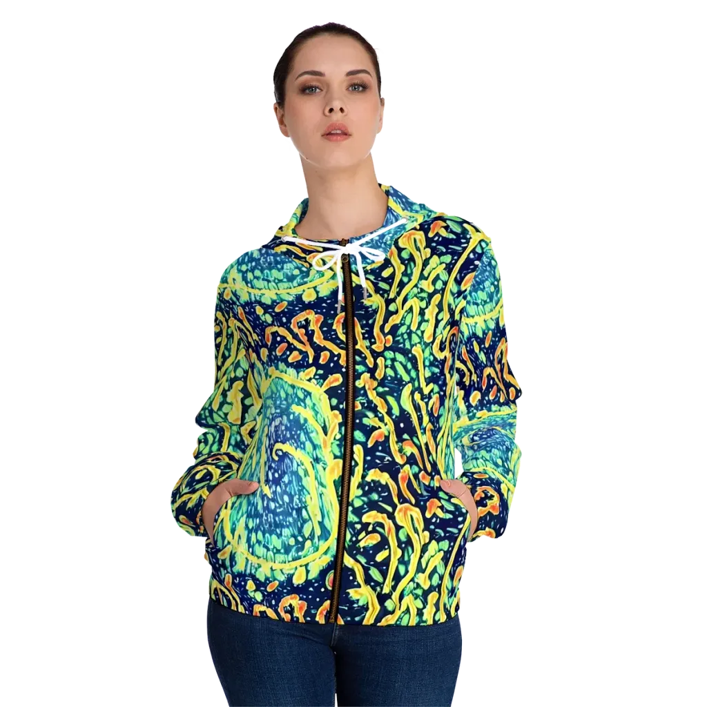 Vortex Glow on Women's Full-Zip Hoodie — Front On Person