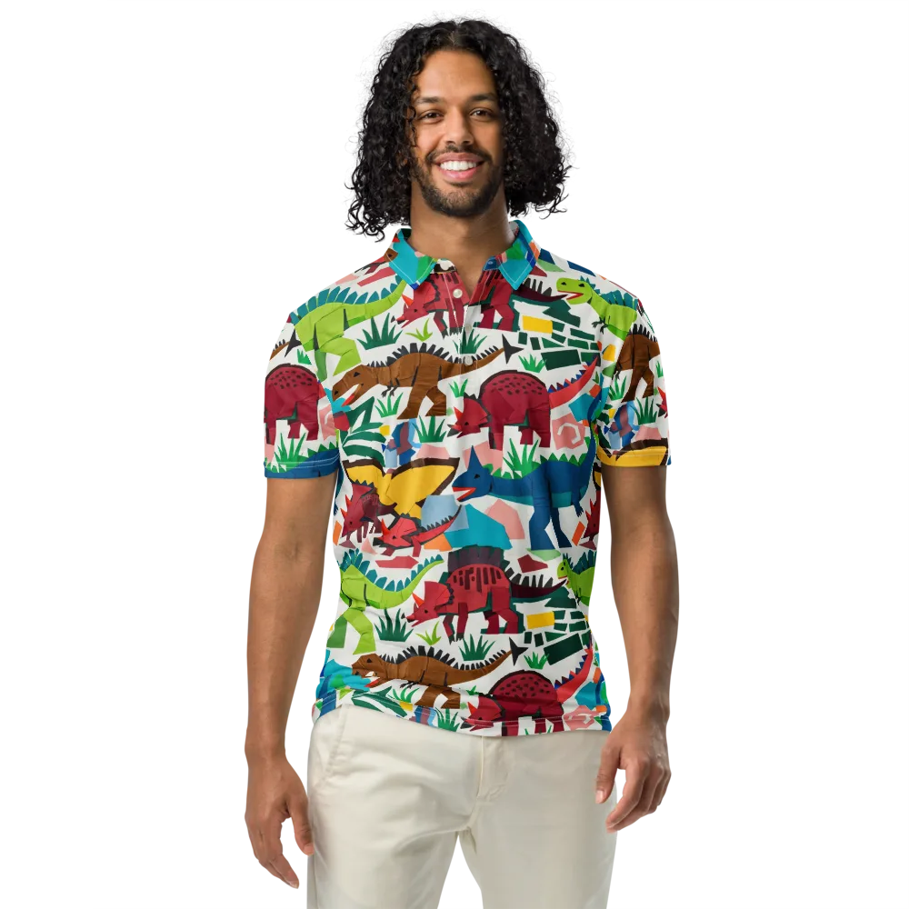 Prehistoric Parade on Men's Slim Fit Polo Shirt — Front