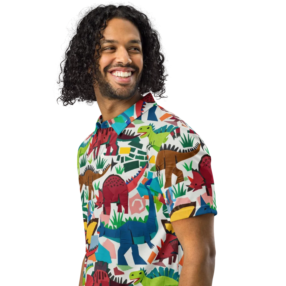 Prehistoric Parade on Men's Slim Fit Polo Shirt — Left Front