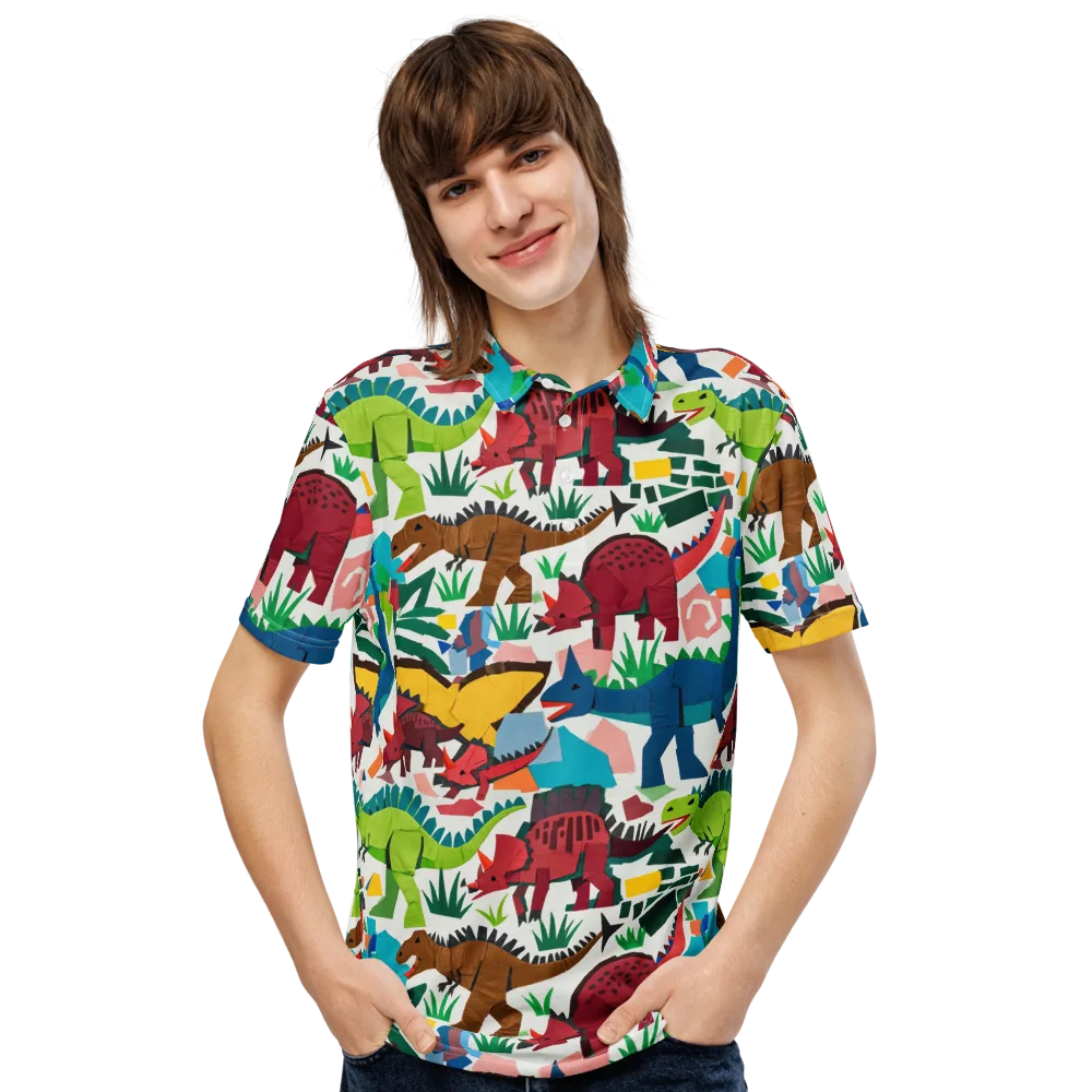 Prehistoric Parade on Men's Slim Fit Polo Shirt — Front