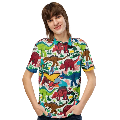 Prehistoric Parade on a Men's Slim Fit Polo Shirt