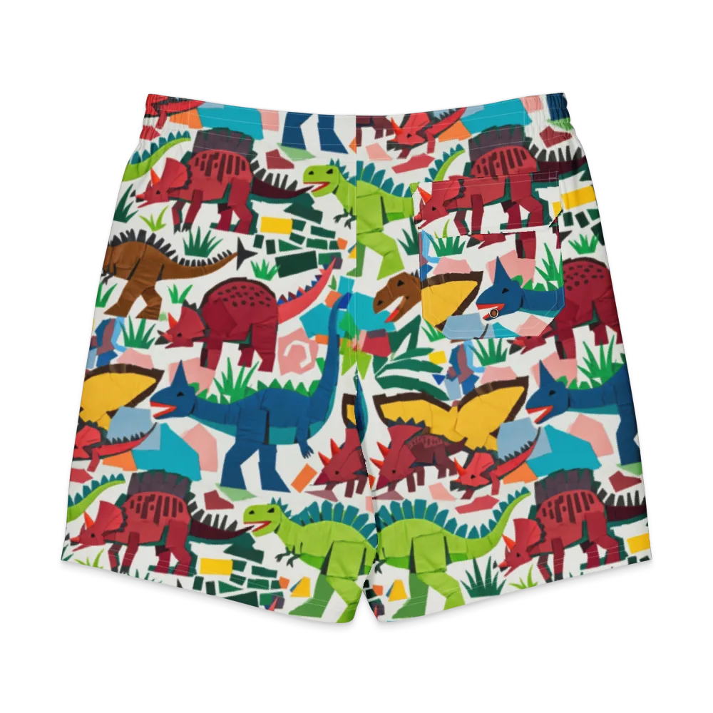 Prehistoric Parade on Men's Board Shorts — Back