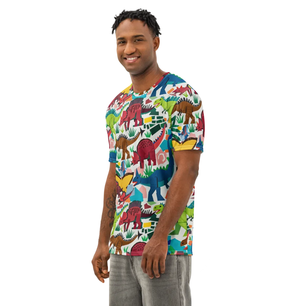 Prehistoric Parade on Men's Cotton Crew Neck T-Shirt — Left Front
