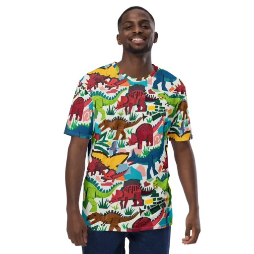 Prehistoric Parade on a Men's Crew Neck T-Shirt