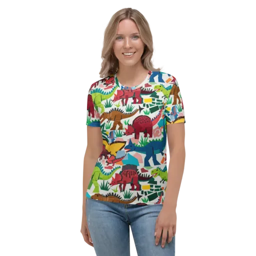 Prehistoric Parade on a Women's Crew Neck T-Shirt
