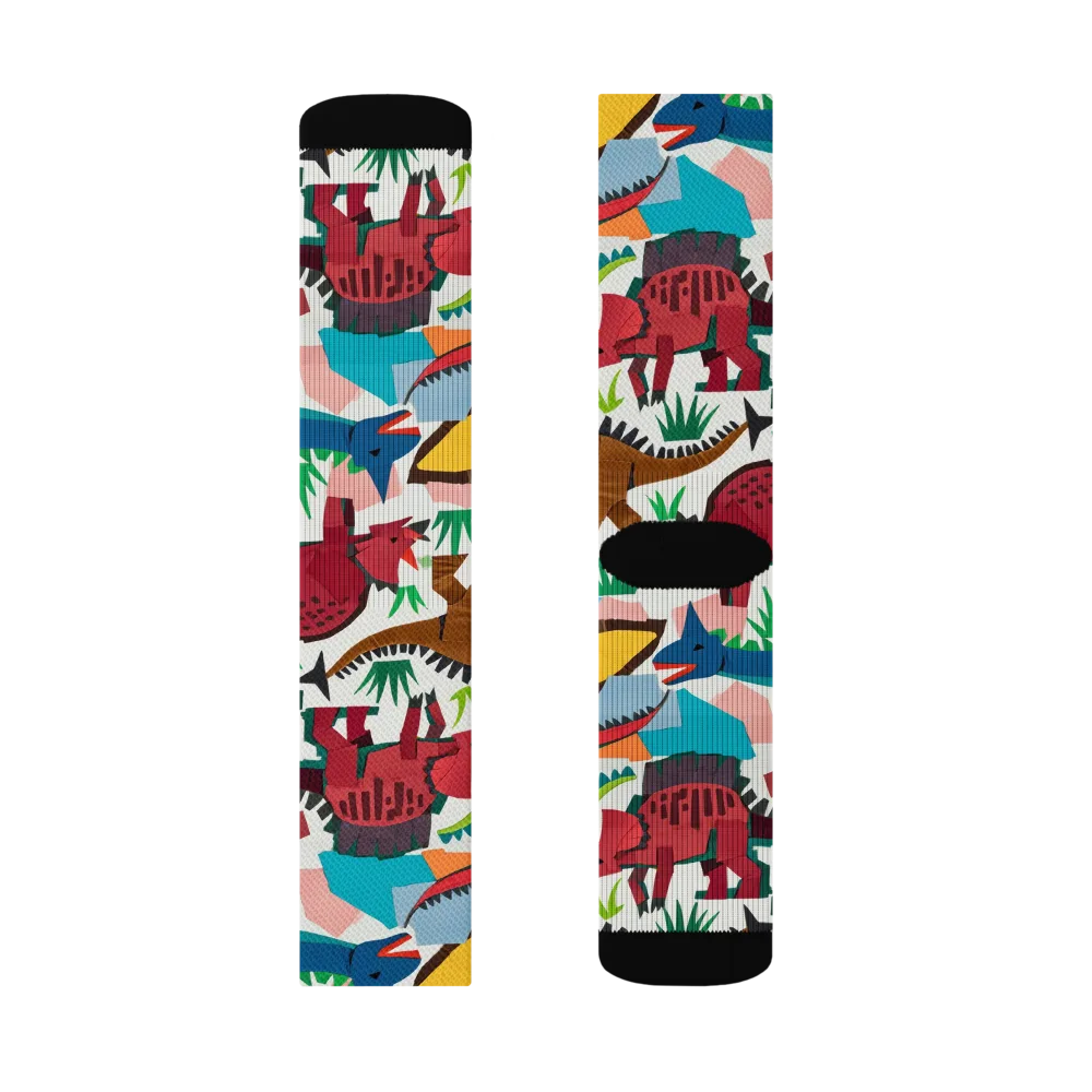 Prehistoric Parade on Socks — Left Sock