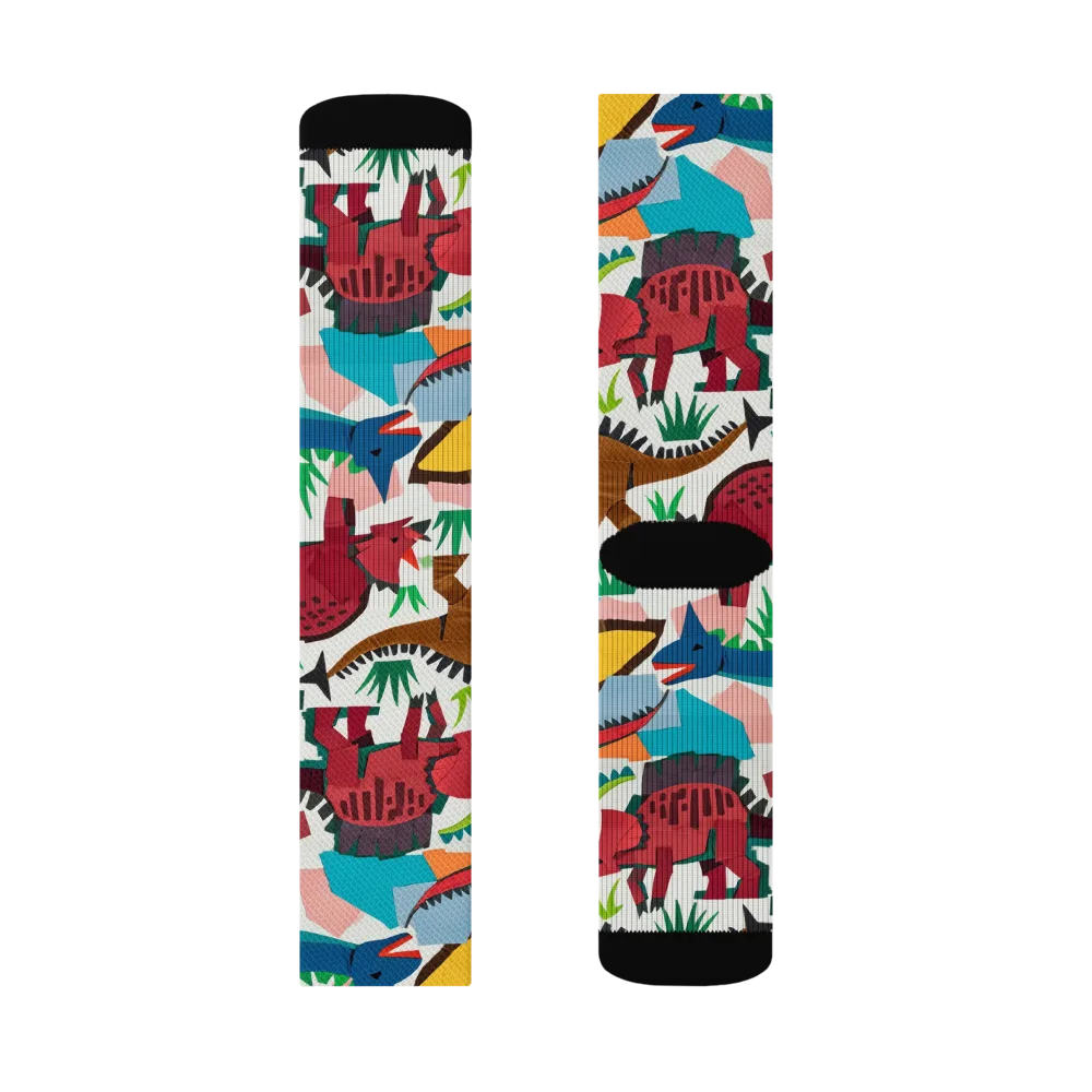 Prehistoric Parade on Socks — Right Sock