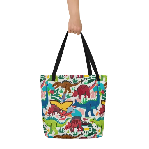 Prehistoric Parade on a Large Tote Bag W/ Pocket