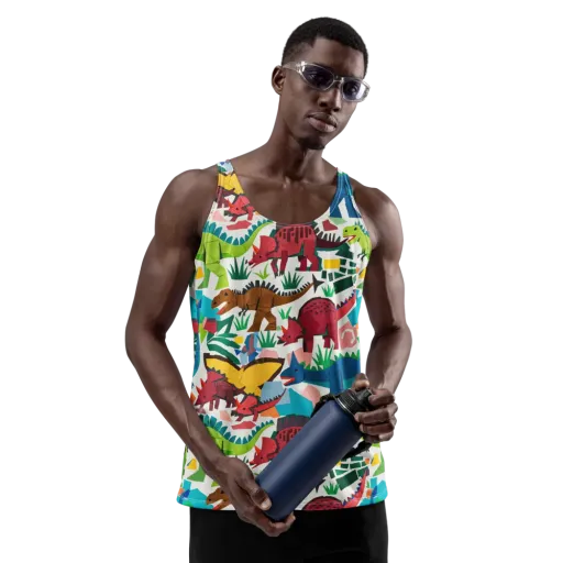 Prehistoric Parade on a Men's Tank Top
