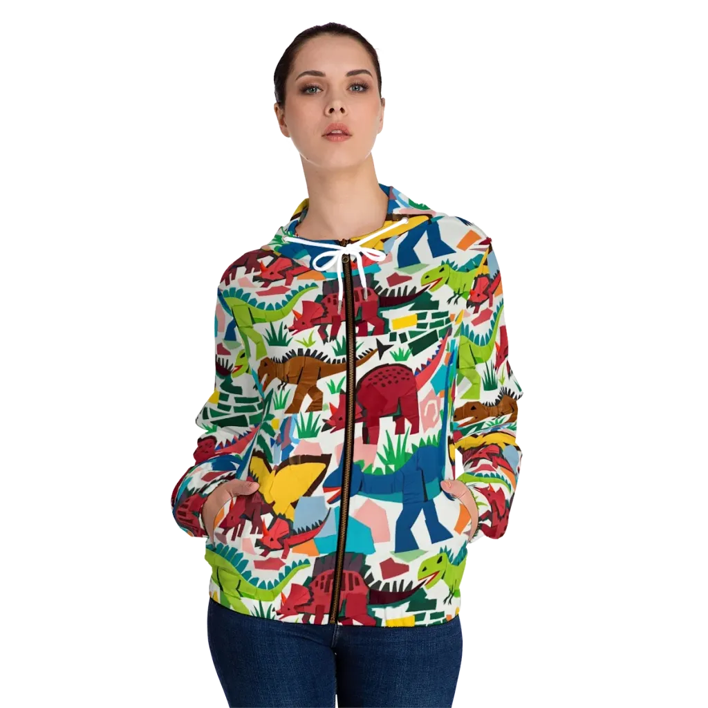 Prehistoric Parade on Women's Full-Zip Hoodie — Front On Person