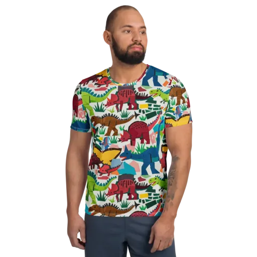Prehistoric Parade on a Men's Athletic T-Shirt